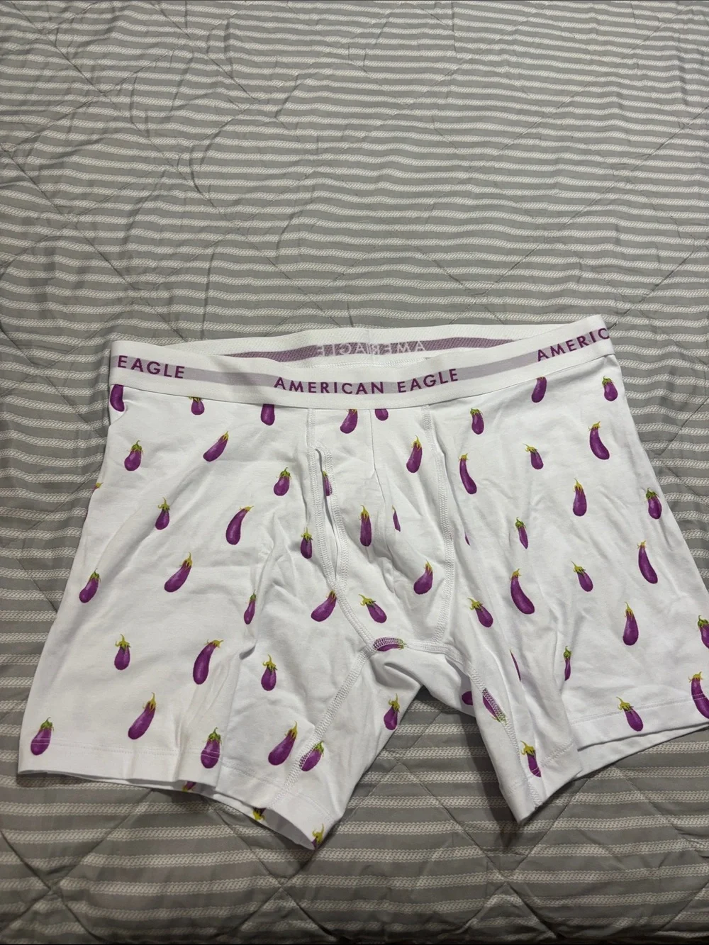American Eagle Outfitters White Boxer Briefs with Purple Eggplant Pattern